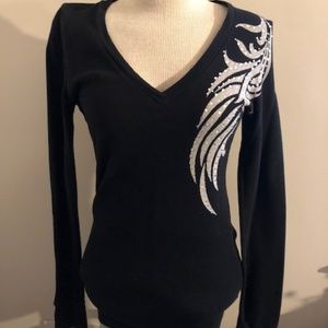 Affliction L/S Black Embellished V-Neck T-Shirt